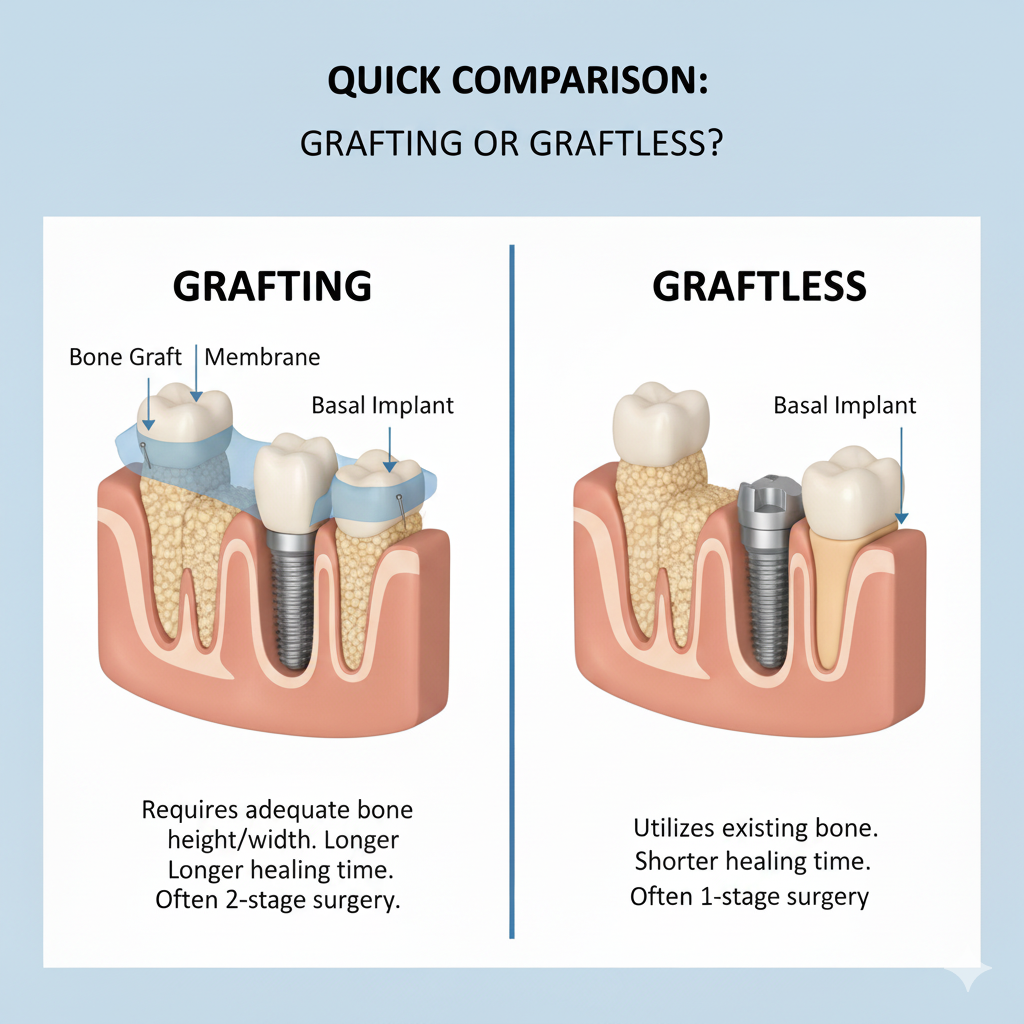 مقارنة بصرية بين حلول ترقيع العظم والحلول بدون ترقيع